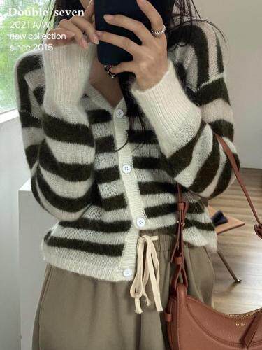 （现货）秋冬新款进口马海毛条纹薄开衫，其它，Double Seven