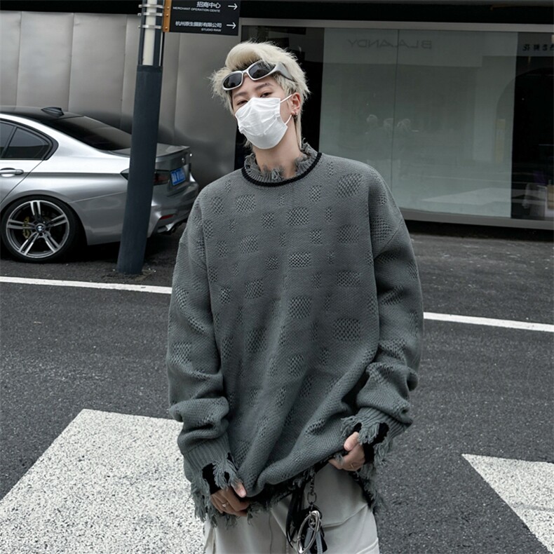 美式破洞毛衣秋冬季潮流宽松保暖打底线衣,男装针织衫/毛衣,星座410-7