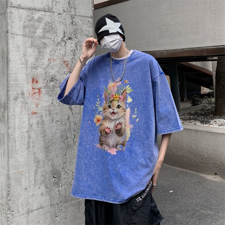 潮牌宽松短袖t恤蜡染美式复古高街水洗做旧517A-2-SX245-P38,男装T恤,星座517A-2