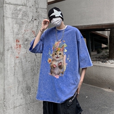 潮牌宽松短袖t恤蜡染美式复古高街水洗做旧517A-2-SX245-P38，男装T恤，星座517A-2