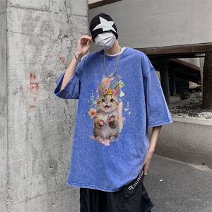 潮牌宽松短袖t恤蜡染美式复古高街水洗做旧517A-2-SX245-P38图片