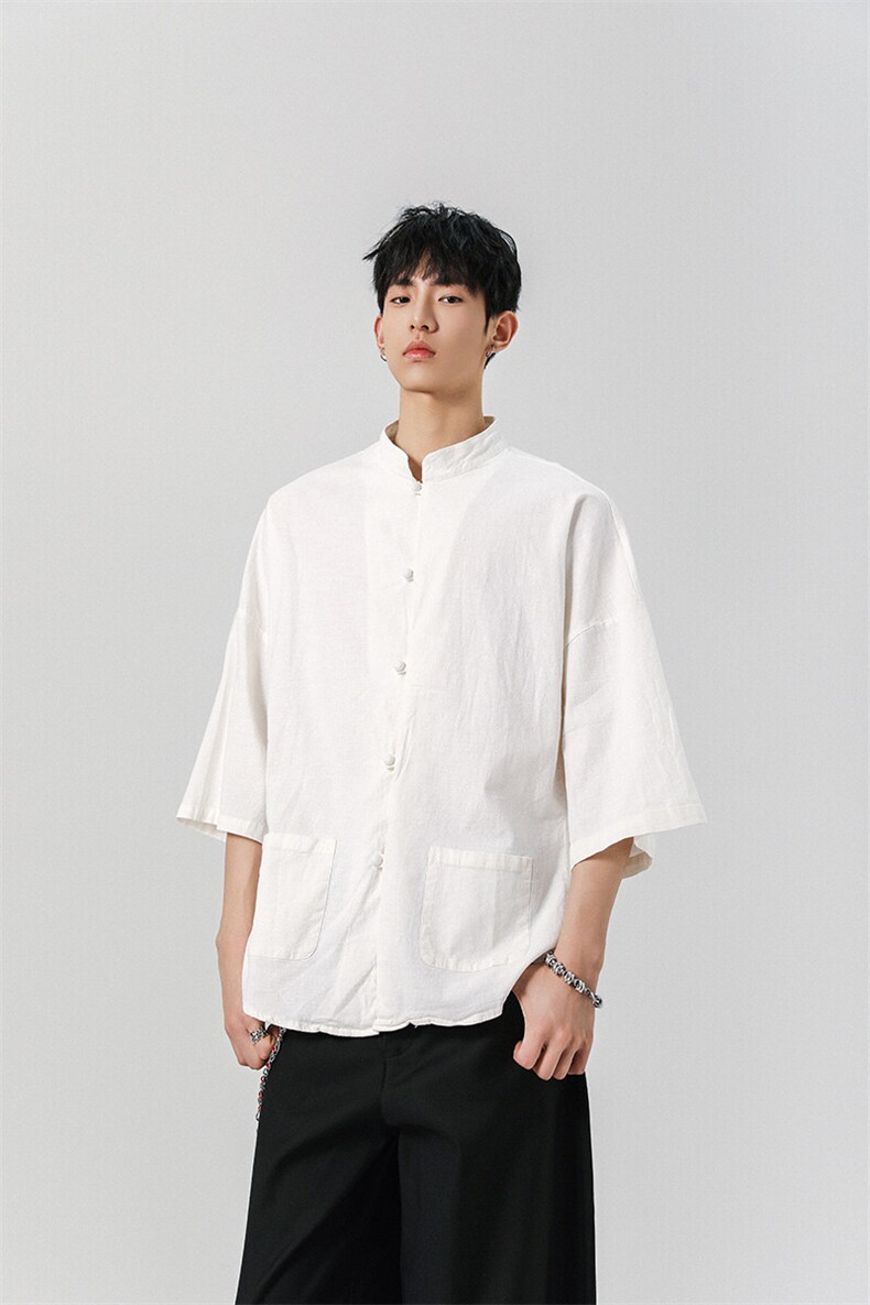 8XL-M风大码夏短袖衬衫男外套棉麻七分袖上衣CS505P60控78,男装衬衫,电商D206-1