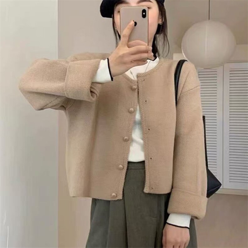 法式灰色小香风毛衣开衫女秋季高级感短款针织外套宽松外搭上衣,针织衫/毛衣,萱芳婷羊绒