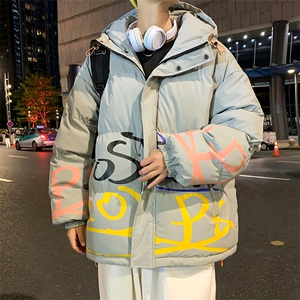 港风夜景 21冬新款 个性印花连帽面包服棉衣外套G3002-P100控125图片