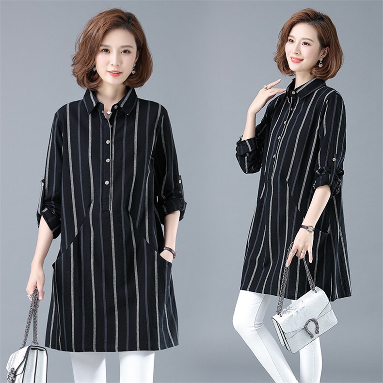 2021年秋季宽松腰立领条纹套头A字裙舒适潮流简约时尚淑女，女装连衣裙，小林双子