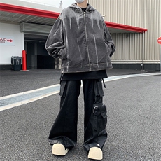 水洗渐变连帽牛仔外套男春秋美式潮牌高街小众设计感宽松夹克，男装夹克，星座410-6（原星座1304-1）