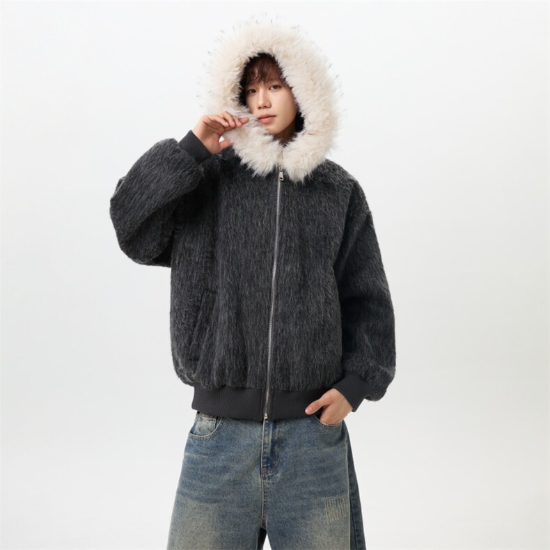 秋冬季马海毛短款连帽大毛领夹克外套男JK27-P118,男装夹克,星座812