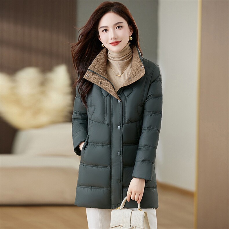 时尚保暖羽绒服女中长款修身显瘦立领外套,女装羽绒服,魅影
