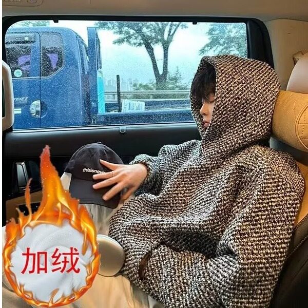 加绒加厚冬款男连帽卫衣保暖夹克拼色宽松外套WY28P45加绒P55,男装夹克,星座1013-1