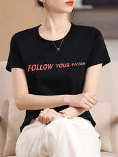 刺绣FOLLW艺术个性时尚舒适显瘦棉T，女装T恤，元素羊绒