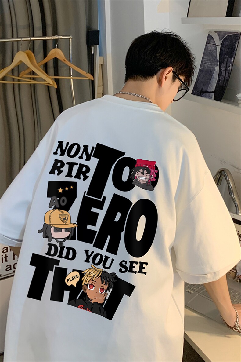 港风纯棉夏季时尚卡通印花宽松纯色短袖T恤男女潮T62059P30控48,男装T恤,电商A268A