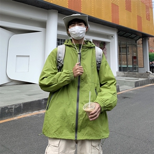 防晒衣男韩版潮流连帽果绿色痞子帅2026夏季薄款ins外套W4842-P40图片