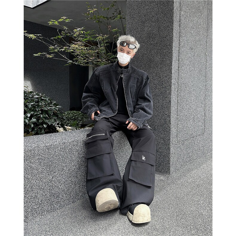 立体垫肩水洗黑灰色牛仔外套男JK8959P80,男装工装外套,星座1116-2