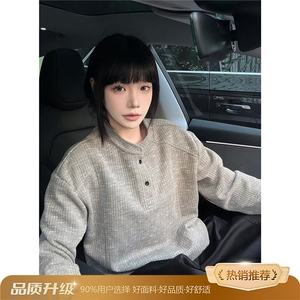 QC3338-P42 复古针织棉线宽松圆领套头毛衣女2025秋季简约长袖图片