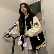 棒球服重工刺绣外套上衣女毛巾绣花真皮袖夹克C362-95，男装夹克，星座911-2(原星座613-2）