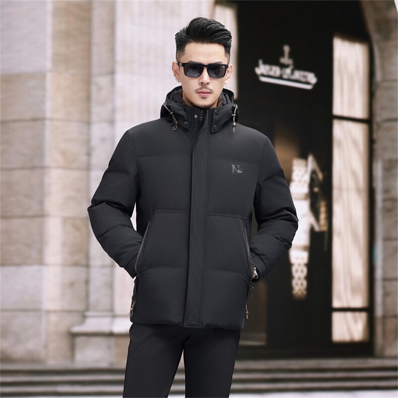 新款新标90绒中年羽绒服外套男士秋冬拆卸帽时尚休闲羽绒服夹克图片