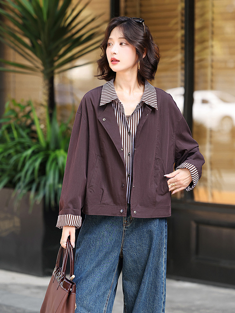 洋气假两件外套春秋2025年中年妈妈减龄宽松气质翻邻外套,女装短外套,玛其路