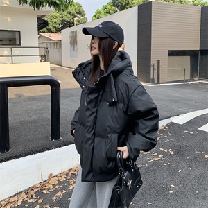 现货5W件冬季三防重磅boxy短款羽绒连帽PU皮棉衣外套防风加厚棉服图片