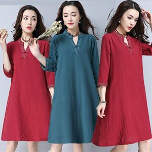 连衣裙 优雅 韩版 纯色 气质 宽松腰 套头 2021年夏季 七分袖 中长款,女装连衣裙,奕阳依阁