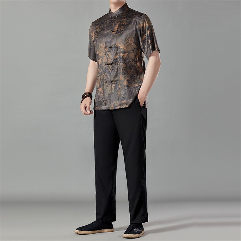 短袖唐装套装男2023夏季70岁中老年人爸爸爷爷60风男装衣服50,男装民族服装,电商B212（原钱塘6029）
