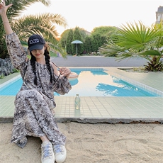 【2025春季新款】水墨画露肩宽松休闲连衣裙2C037217P105K158，女装连衣裙，2C037