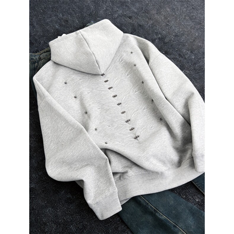 现货特P48美式复古钉珠铆钉情侣卫衣~XZ610A-W8745，男装卫衣，星座610A