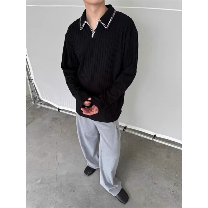 韩手缝线线麦穗纹针织亨利领长袖T恤柔软舒适亲肤百搭毛衣,针织衫/毛衣,星座506A