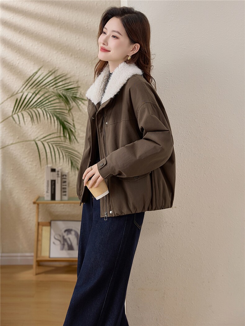 毛绒娃娃领短款棉服女2025冬季新款加厚保暖外套洋气减龄宽松棉衣,女装棉衣/棉服,涵誉