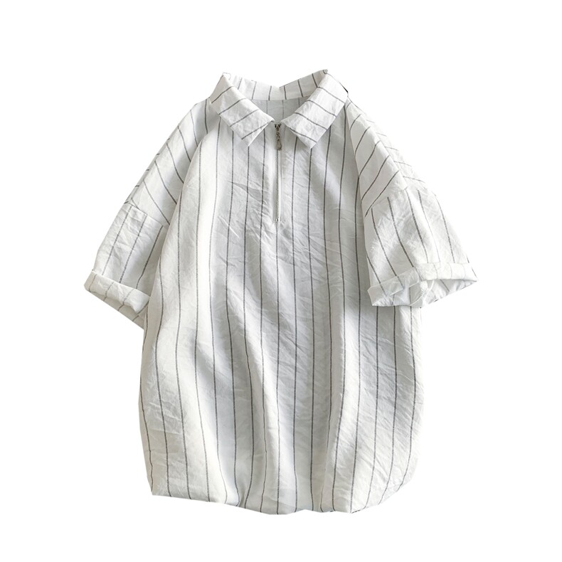 灰墙夏季条纹拉链新款短袖体恤衫潮男宽松大码polo衫T2005-P40,男装Polo衫,电商A177