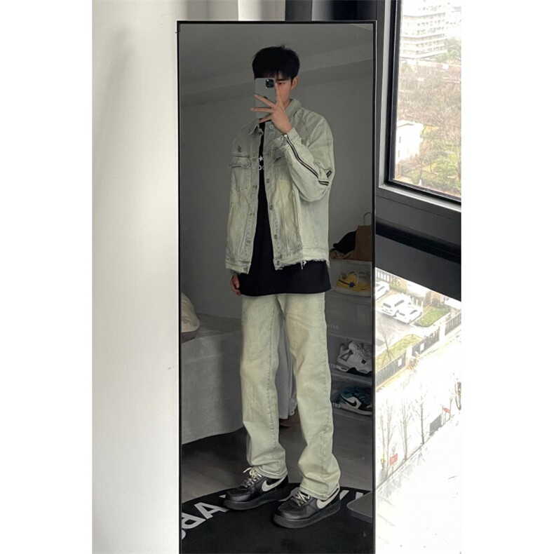 烟灰色牛仔裤男秋冬新款加绒直筒裤cleanfit显高美式高街弹力裤子,男装牛仔裤,星座310A-4