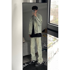 烟灰色牛仔裤男秋冬新款加绒直筒裤cleanfit显高美式高街弹力裤子，男装牛仔裤，星座310A-4