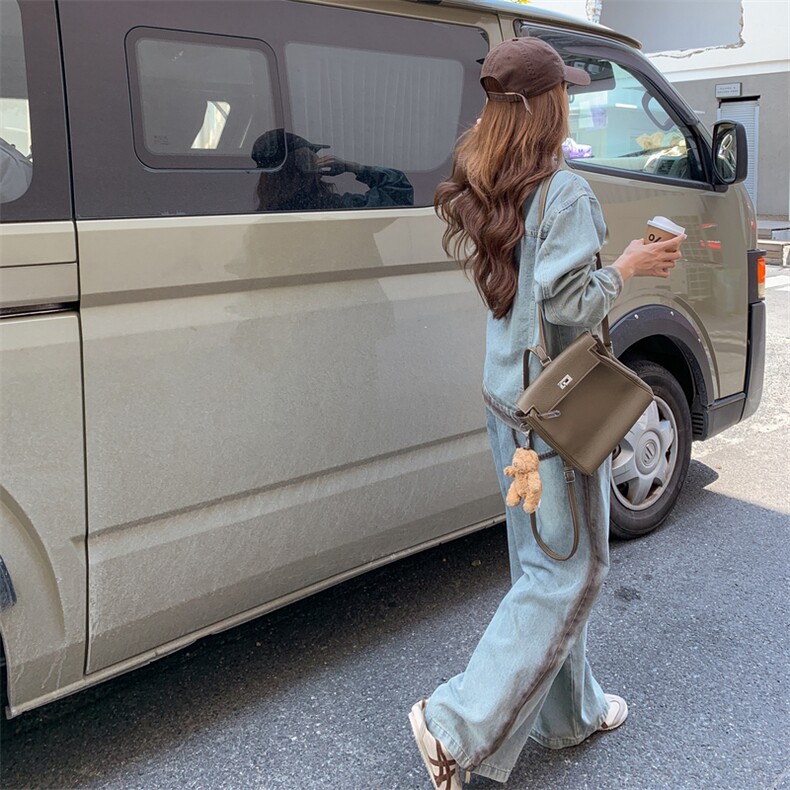 韩系设计感牛仔套装女撞色拼接2025秋季新款设计感上衣长裤两件套,女装套装/套裙,2C283