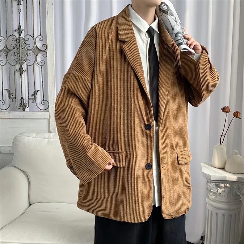 灯芯绒华夫格西装外套男ins港风复古宽松上衣秋款J2055P60,男装西服,星座1116-2