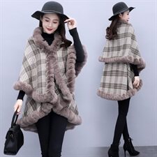 芷墨冬装新款时尚简约冬装经典格纹斗篷外套加绒加厚，女装毛呢外套，芷墨服饰