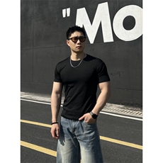 短袖t恤高弹紧身小领口健身运动收袖口修身打底310A-4-T88-特批18，男装T恤，星座310A-4