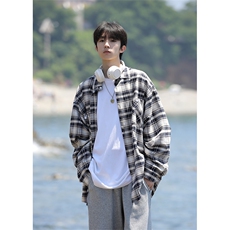 好品质格子衬衫男长袖宽松大码潮流港风外套CS7216P35控58，男装衬衫，电商B413-1