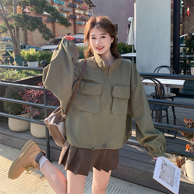 韩版宽松休闲工装短外套女春秋2025新款设计感炸街棒球服夹克上衣,女装短外套,浙宝208