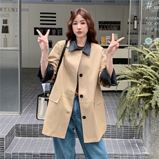 PU皮翻领卡其色风衣外套女春秋2025新款小个子大衣英伦风流行爆款，女装风衣，浙宝208