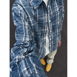 有货cleanfit蓝格子衬衫设计感高级长袖衬衣美式复古CS691LL-P50图片