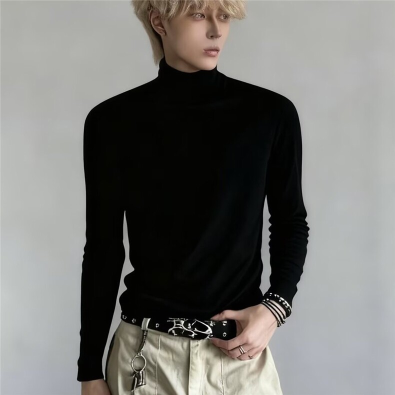 【003】半高领打底衫男宽松上衣纯色保暖内搭长袖t恤A079-T68-P25,男装T恤,电商A079