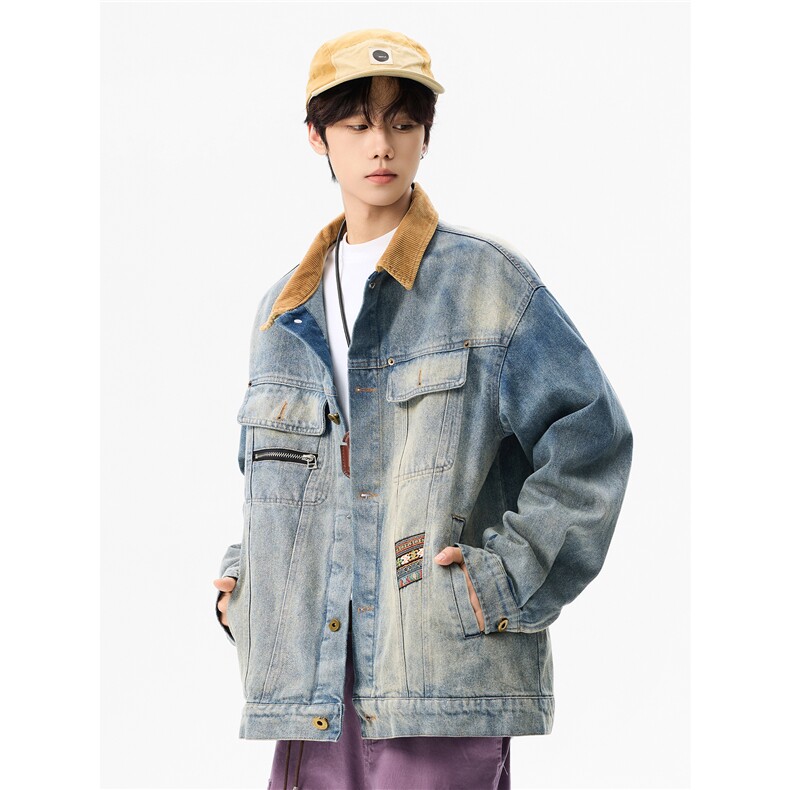 【现货】XZ1218WT4504特价P70美式复古撞色灯芯绒翻领牛仔外套,男装工装外套,星座1218（原611-3）