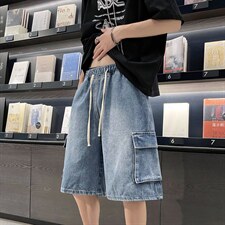 韩版工装牛仔短裤男多口袋宽松五分裤夏季潮流港风中裤K3347-P38，男装牛仔裤，星座512-2