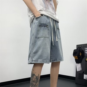 牛仔短裤男潮牌痞帅美式水洗做旧工装风宽松休闲五分中裤5152 P43图片