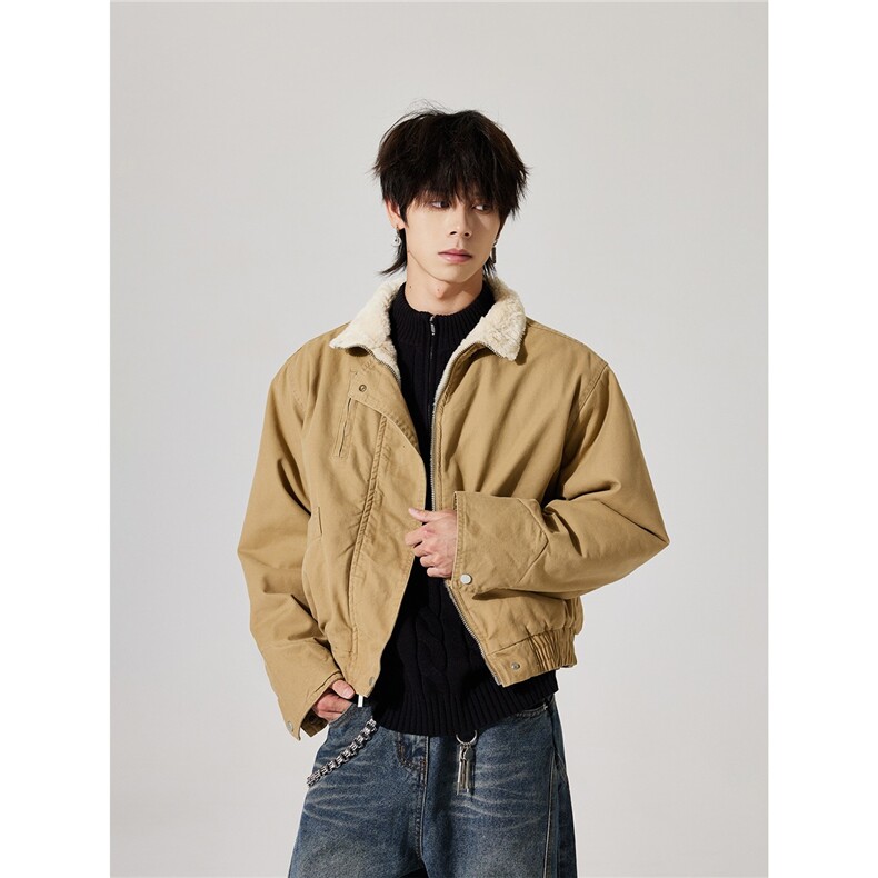 M6031-P113冬季美式复古巴恩风立领飞行夹克棉服男短款宽松,男装夹克,电商B323A