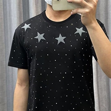 夏季新款五角星潮牌烫钻满天星短袖T恤男宽松时尚设计感半袖上衣，男装T恤，星座506A