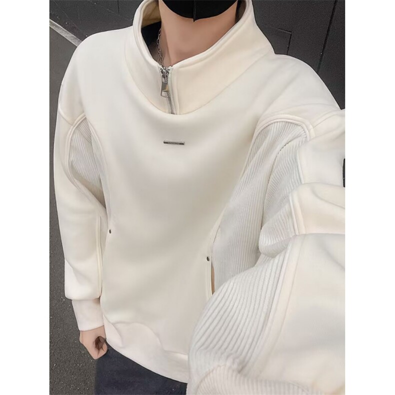 JY624-P53拼色长袖Polo衫男字母美式复古宽松半拉链卫衣网图,男装Polo衫,星座1501-3