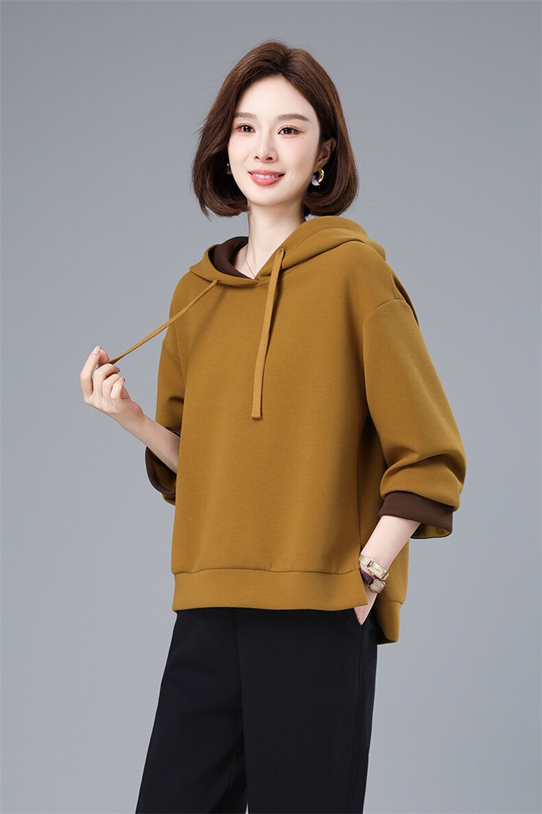 现货主推2025小众设计时尚简约撞色连帽卫衣,女装卫衣/绒衫,深水步