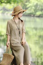 【现货】夏季新款纯苎刺绣上衣+仙女裤，其它，依鼎衣典