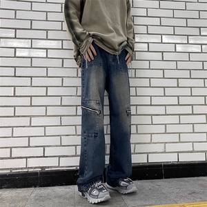 新款潮牌高街美式春秋季工装裤宽松休闲直筒牛仔裤,168男人秋冬高级感穿搭图片