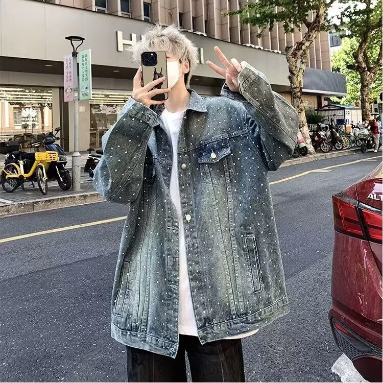 亮片牛仔外套男春秋季工装夹克潮牌翻领上衣网图7255-P108,男装工装外套,星座1001-1